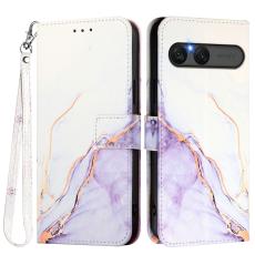  Sony Xperia 10 VII Fodral L&auml;der Marmor Vit / Lila