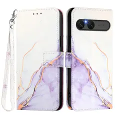  Sony Xperia 10 VII Fodral L&auml;der Marmor Vit / Lila