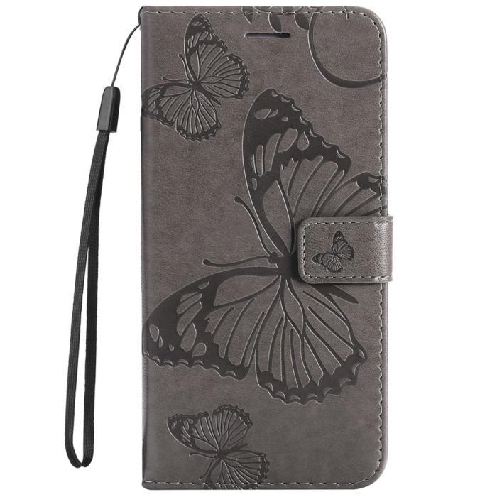 Bild 2,  Samsung Galaxy S22 Plus Fodral Fjärilar Tryckt Läder Grå