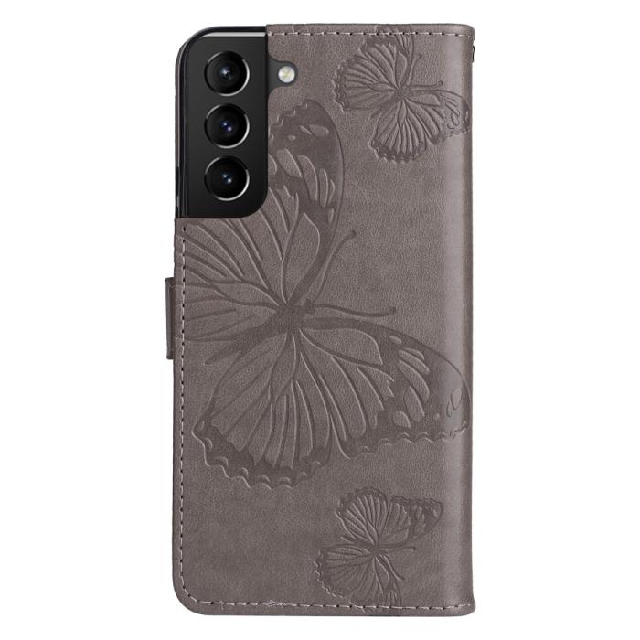 Bild 4,  Samsung Galaxy S22 Plus Fodral Fjärilar Tryckt Läder Grå
