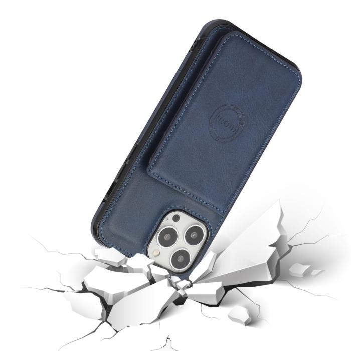 Bild 2,  iPhone 13 Pro Max - Läderbelagt Skal Med Kortfack - Blå