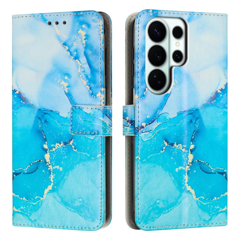  Samsung Galaxy S26 Ultra Fodral Läder Marmor Blå / Grön