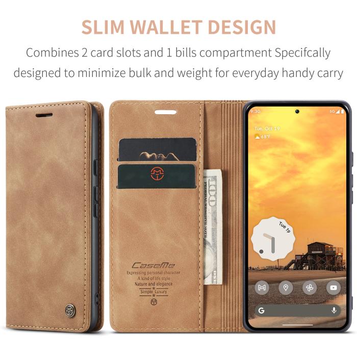 Bild 2, CASEME CASEME Google Pixel 10/10 Pro / 9/9 Pro Fodral Flip Retro Läder