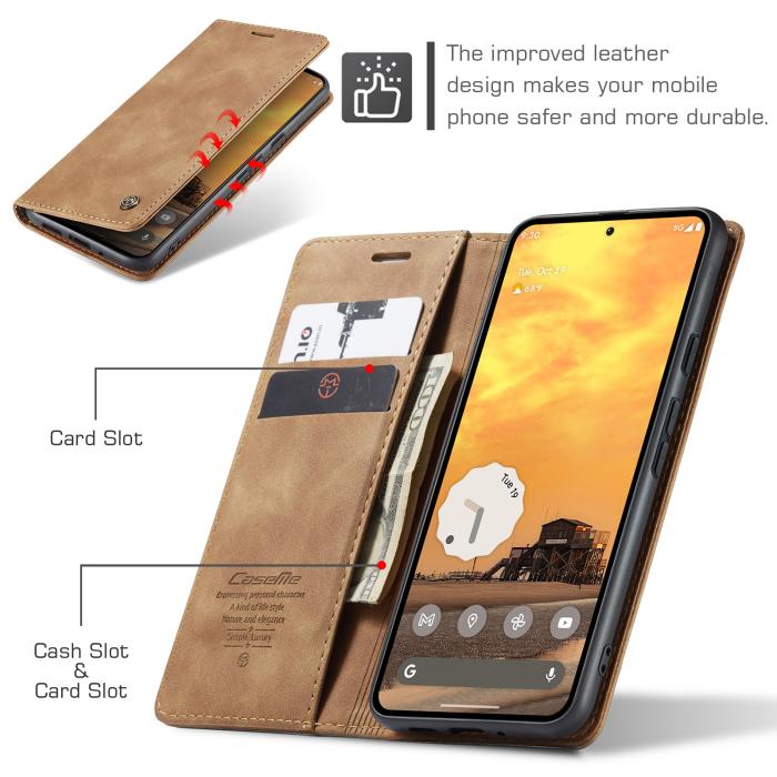 Bild 3, CASEME CASEME Google Pixel 10/10 Pro / 9/9 Pro Fodral Flip Retro Läder