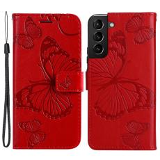  Samsung Galaxy S22 Plus Fodral Fj&auml;rilar Tryckt L&auml;der R&ouml;d