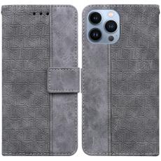  iPhone 14 Pro Max Fodral Geometrisk L&auml;der Gr&aring;