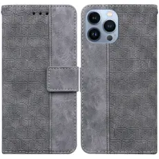  iPhone 14 Pro Max Fodral Geometrisk L&auml;der Gr&aring;