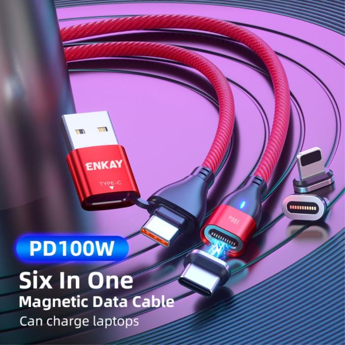Bild 2, ENKAY ENKAY 2 m 6in1 PD 100W USB-C/USB-A - USB-C/Lightning/MicroUSB