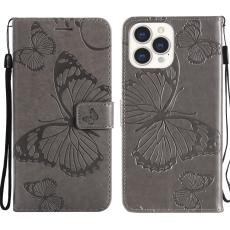  iPhone 13 Pro Max - Butterfly L&auml;der Fodral - Gr&aring;