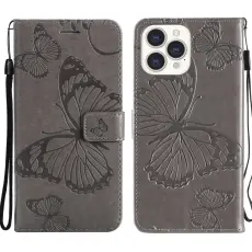  iPhone 13 Pro Max - Butterfly L&auml;der Fodral - Gr&aring;