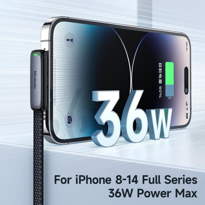 Bild 4, MCDODO Mcdodo 1.8m 36W PD USB-C - Lightning Elbow Kabel Svart