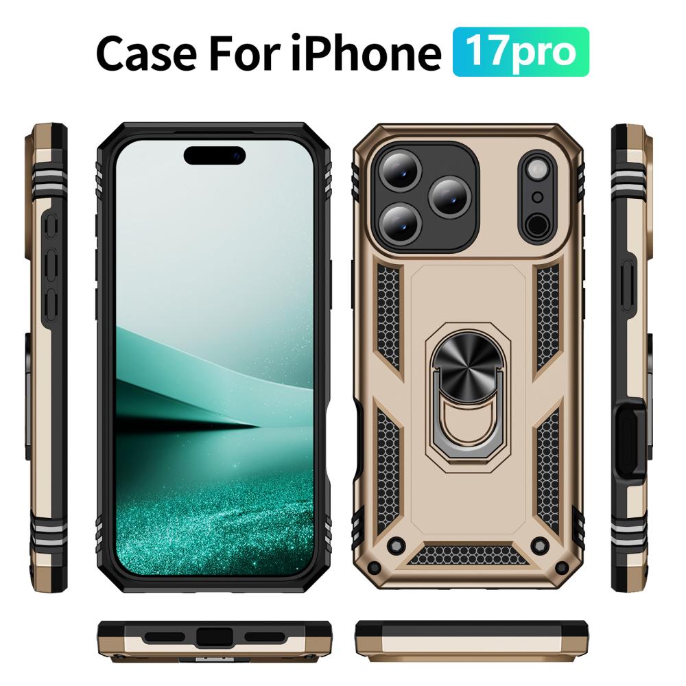  iPhone 17 Pro Skal Shockproof Hybrid Ring Guld