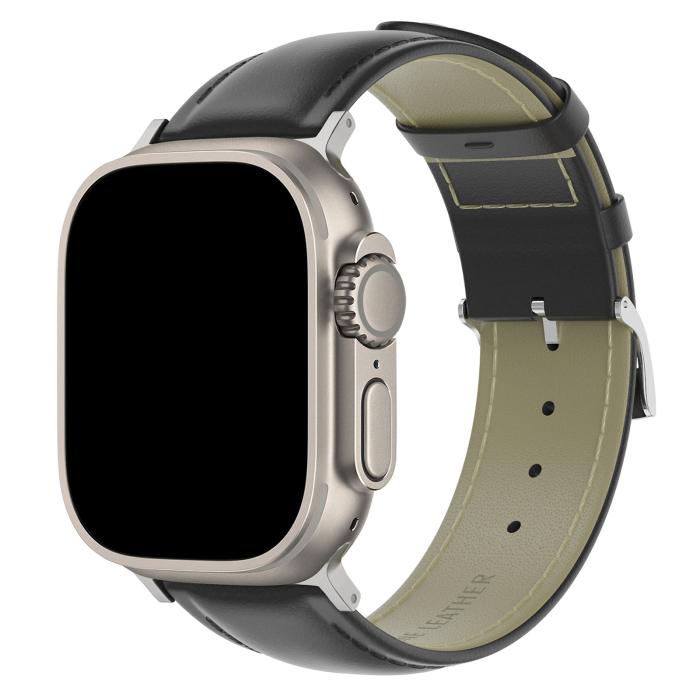Bild 2, ColorPop Äkta Läder Armband Apple Watch 42/44/45/46/49 mm Svart