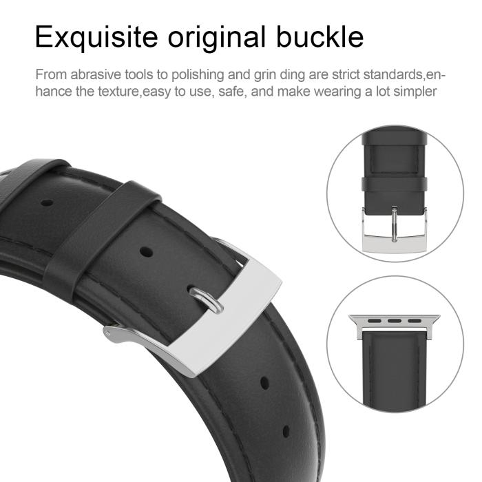 Bild 5, ColorPop Äkta Läder Armband Apple Watch 42/44/45/46/49 mm Svart