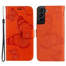  Samsung Galaxy S22 Plus Fodral Fj&auml;rilar Tryckt L&auml;der Orange