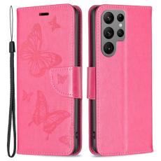  Samsung Galaxy S23 Ultra Fodral Tryckta Fj&auml;rilar Rosa