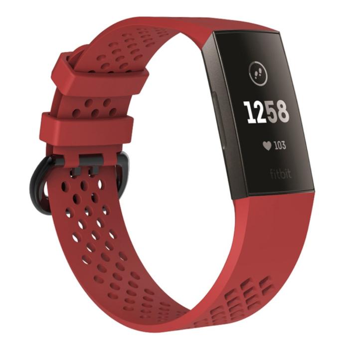 Bild 2,  Ihåligt Silikon Armband Fitbit Charge 4/3 (L) Röd