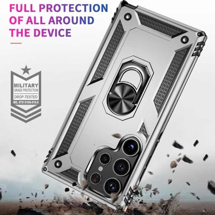 Bild 2,  Samsung Galaxy S24 Ultra Skal Ring Hybrid Armor Silver