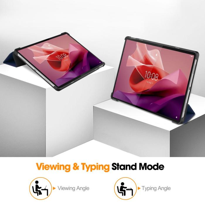 Bild 4,  Lenovo Tab P12 Fodral Tri-Fold Läder Mörk Blå