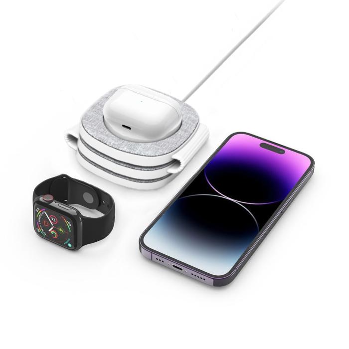Bild 5, Tech-Protect Tech-Protect 15W 3in1 Magnetisk MagSafe Qi Laddare Grå