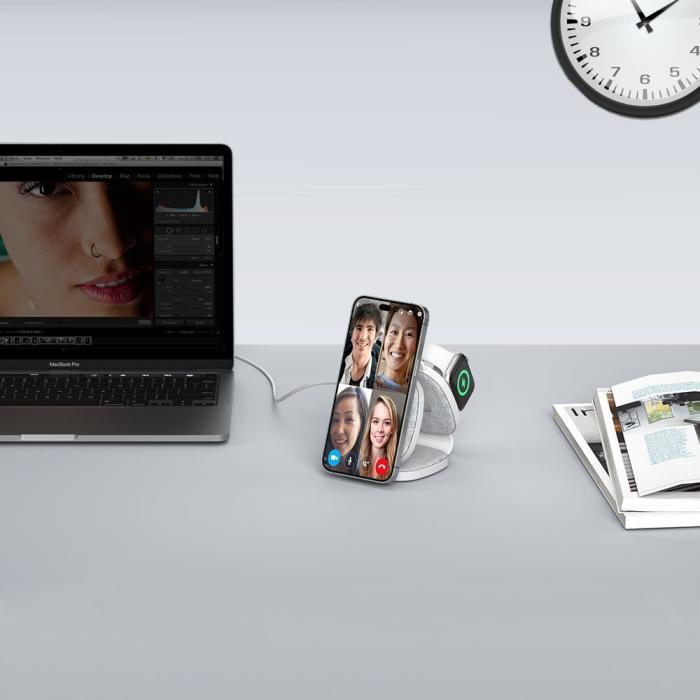 Bild 6, Tech-Protect Tech-Protect 15W 3in1 Magnetisk MagSafe Qi Laddare Grå