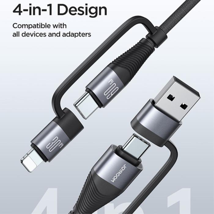 Bild 2, JOYROOM Joyroom 1.2 m 4in1 USB-C/USB-A - USB-C / Lightning Svart
