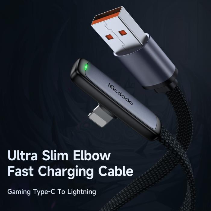 Bild 2, MCDODO Mcdodo 1.2m 3A Lightning Elbow Svart