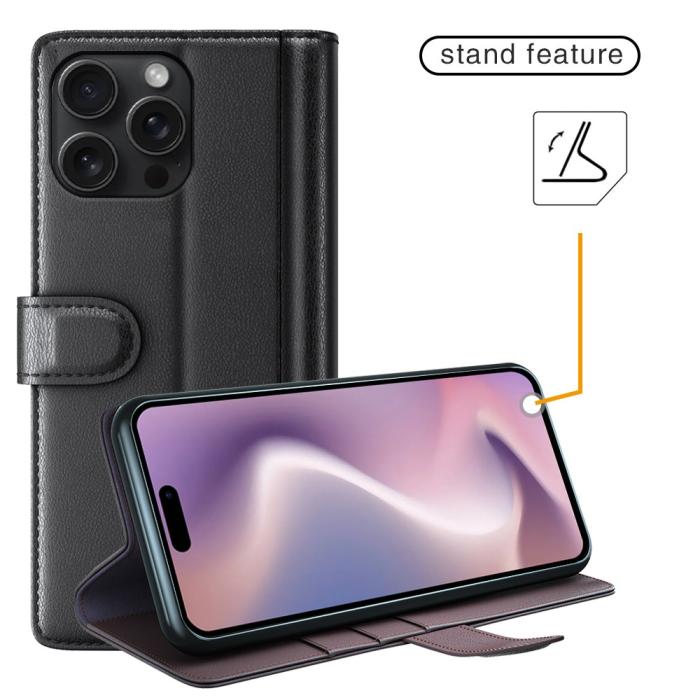 Bild 5,  iPhone 16 Pro Fodral Premium Äkta Läder Svart