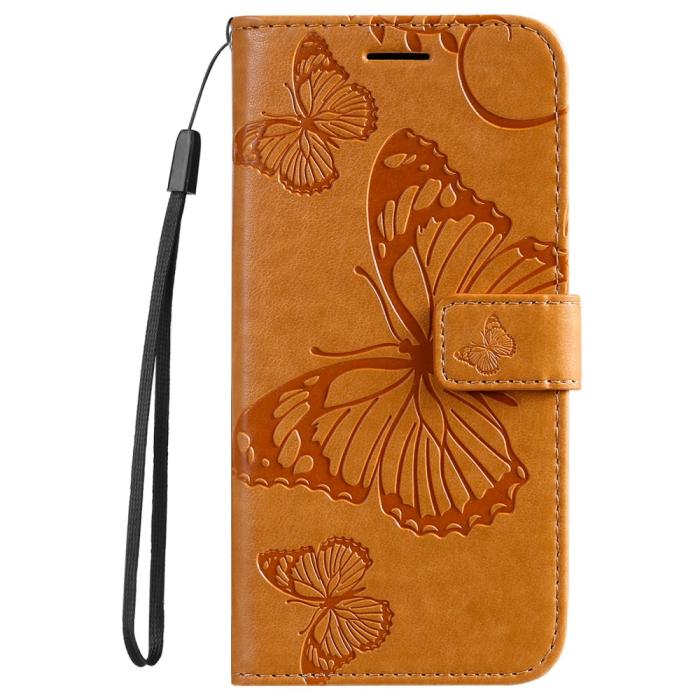 Bild 2,  Samsung Galaxy S22 Plus Fodral Fjärilar Tryckt Läder Ljus Brun
