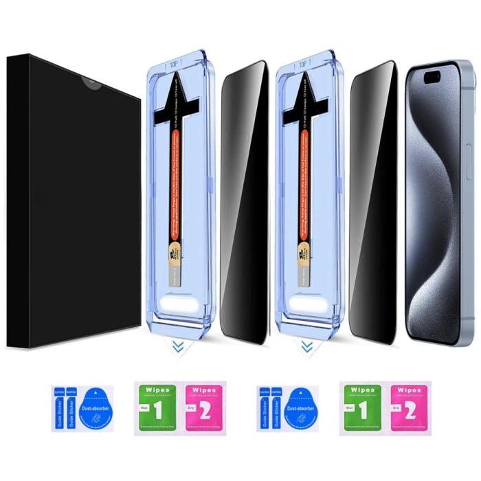 Bild 2,  iPhone 15 Pro 2-PACK Skärmskydd Härdat Glas Privacy