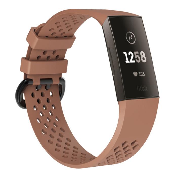 Bild 2,  Ihåligt Silikon Armband Fitbit Charge 4/3 (L) Brun