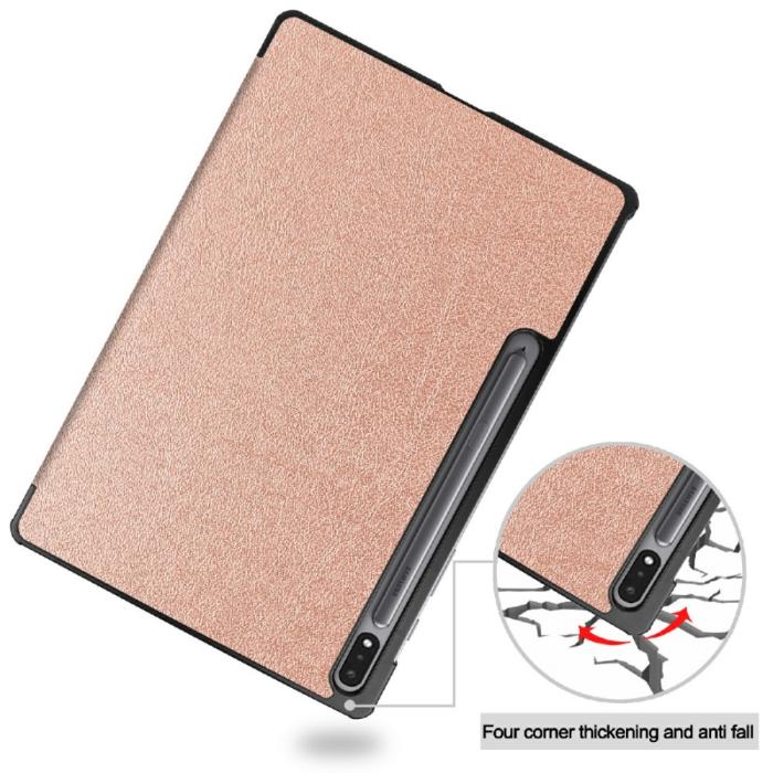 Bild 2,  Samsung Galaxy Tab S7 FE / S7 Plus / S8 Plus Fodral Tri-Fold Roséguld