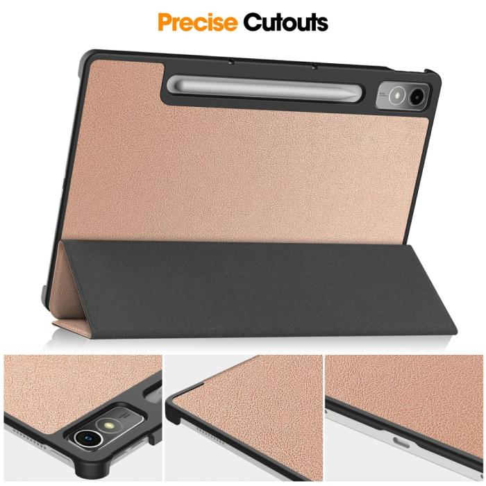 Bild 6,  Lenovo Tab P12 Fodral Tri-Fold Läder Roséguld