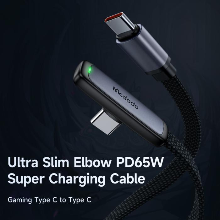 Bild 2, MCDODO Mcdodo 1.2m 65W PD USB-C - USB-C Elbow Kabel Svart