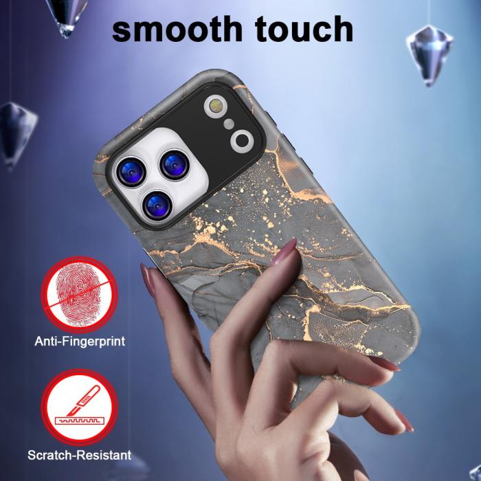 Bild 2,  iPhone 17 Pro Max Skal Hybrid Med Marmor Tryck Grå / Guld
