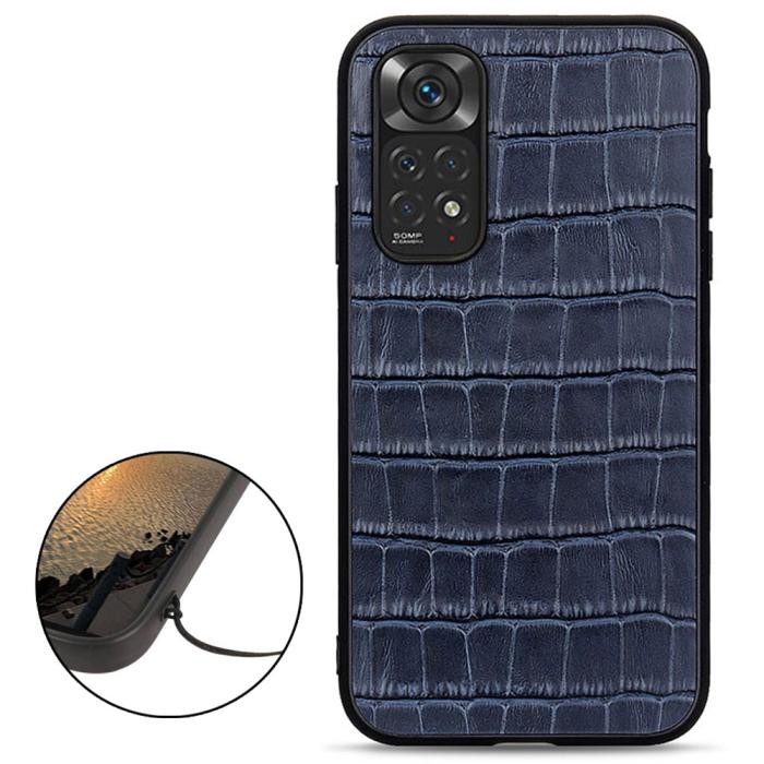 Bild 2,  Xiaomi Redmi Note 11 4G Skal Äkta Läder Krokodil Textur Blå