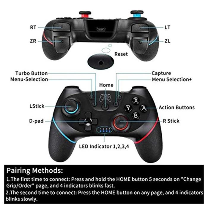 Bild 3, DATA FROG DATA FROG Trådlös Handkontroll För Nintendo Switch/PC Svart/Röd/Blå
