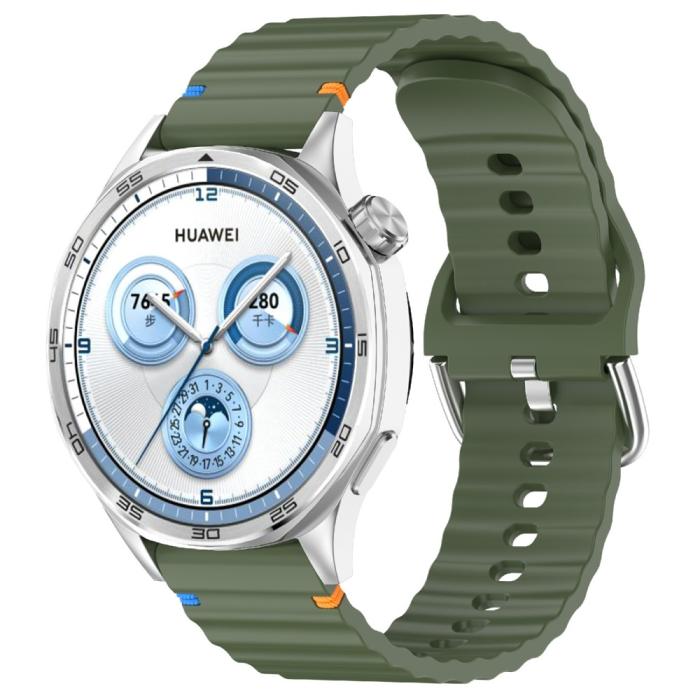 Bild 2,  Klockarmband 20 mm Silikon Wave Design Militär Grön