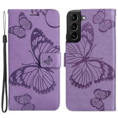  Samsung Galaxy S22 Plus Fodral Fj&auml;rilar Tryckt L&auml;der Lila