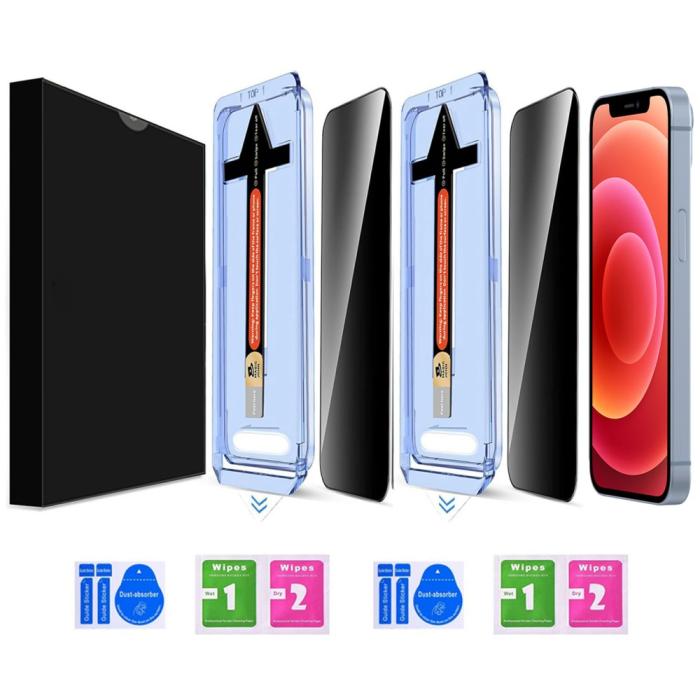 Bild 2,  iPhone 12 / 12 Pro 2-PACK Skärmskydd Härdat Glas Privacy