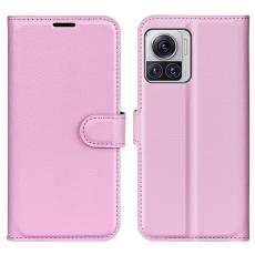  Motorola Edge 30 Ultra 5G Fodral Litchi L&auml;der Ljus Rosa