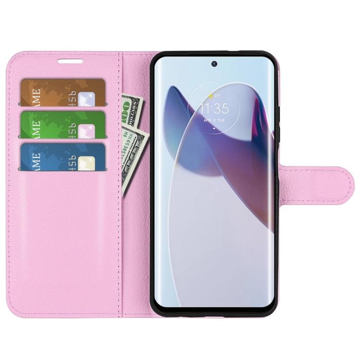 Bild 2,  Motorola Edge 30 Ultra 5G Fodral Litchi Läder Ljus Rosa