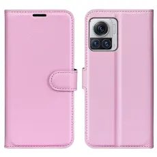  Motorola Edge 30 Ultra 5G Fodral Litchi L&auml;der Ljus Rosa