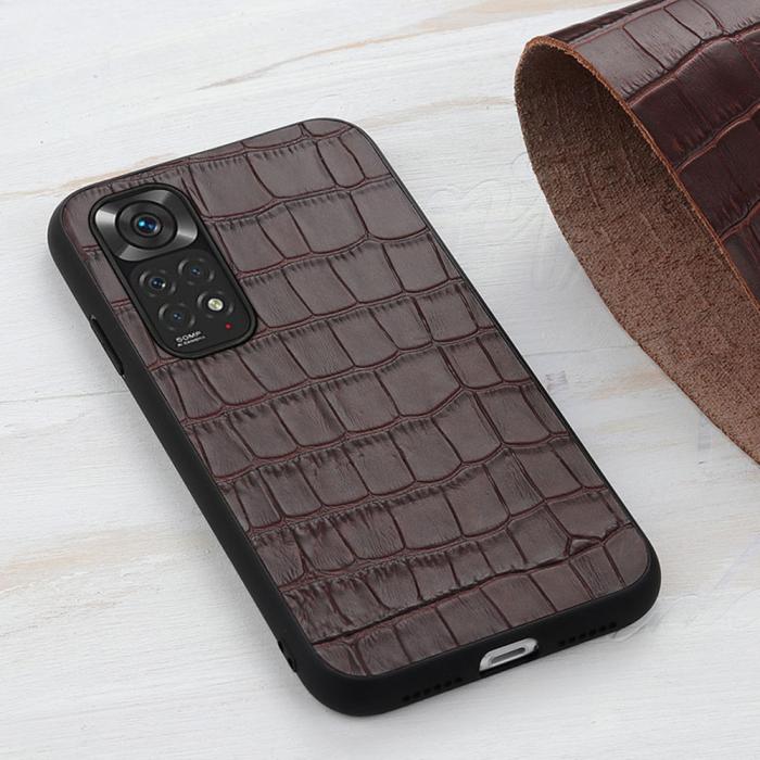 Bild 3,  Xiaomi Redmi Note 11 4G Skal Äkta Läder Krokodil Textur Brun