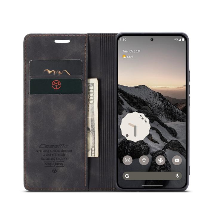 Bild 3, CASEME CASEME Google Pixel 9a Fodral Flip Retro Läder Svart