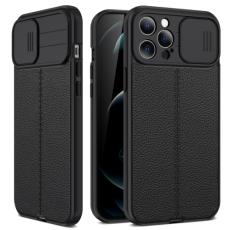  iPhone 14 Skal Litchi Textur Med Kameraskydd Svart