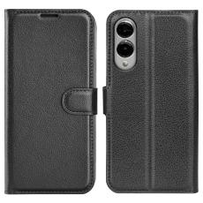  Samsung Galaxy S25 Edge Fodral Litchi L&auml;der Svart