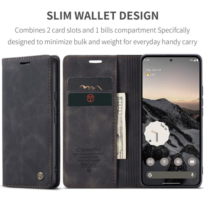 Bild 6, CASEME CASEME Google Pixel 9a Fodral Flip Retro Läder Svart