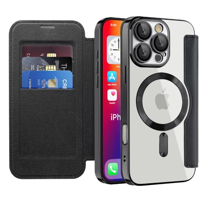 Bild 2,  iPhone 16 Pro Max Fodral MagSafe Flip Läder RFID Svart