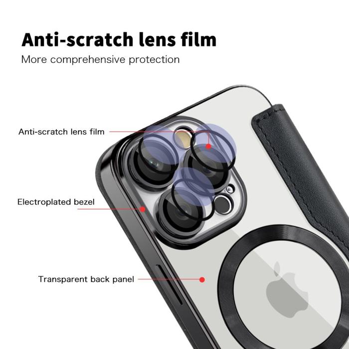 Bild 4,  iPhone 16 Pro Max Fodral MagSafe Flip Läder RFID Svart